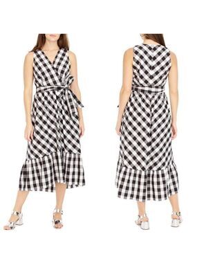 J Crew Sleeveless faux-wrap Midi Dress In Gingham Plaid Cotton Poplin, Size 2